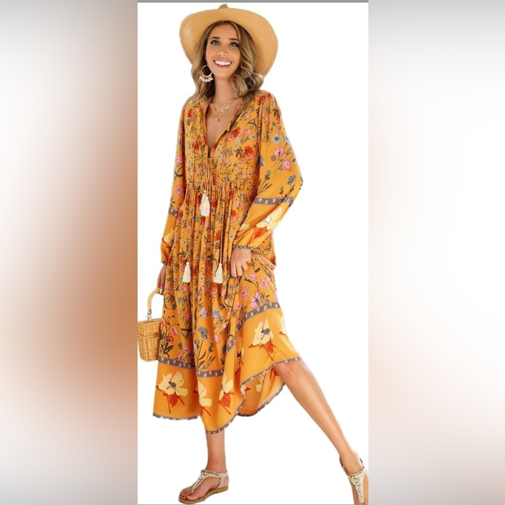 Floral Boho Dress with Tassels